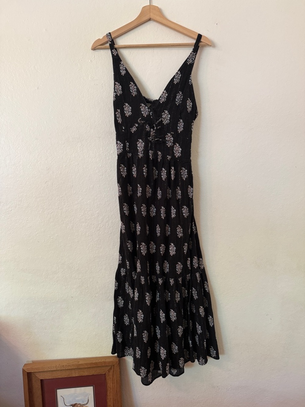 La Vie Rebecca Taylor Black Floral Maxi Dress with V-Neck Open Back Sz S